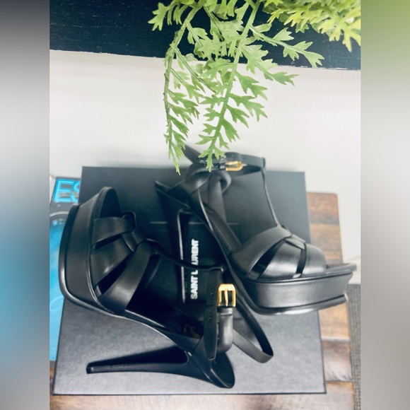 Saint Laurent Tribute 105 Leather Platform Sandal, Sz 9.5 - Picture 6 of 14